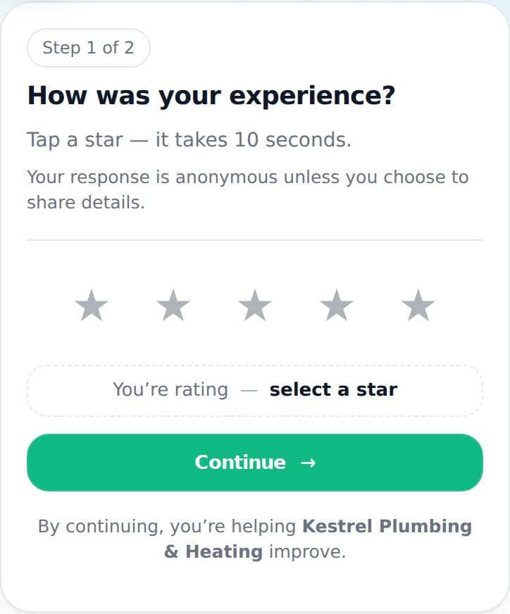 Review page customers see on their phone