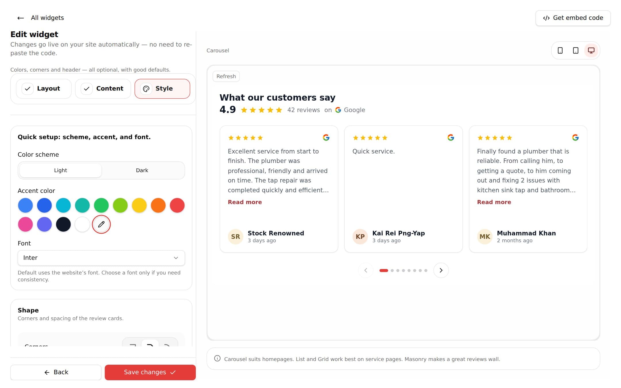 Widget builder with live preview